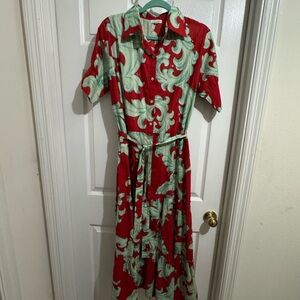 Moda Posa Alcee Short Puff Sleeve Maxi Dress in Crimson Mist Baroque